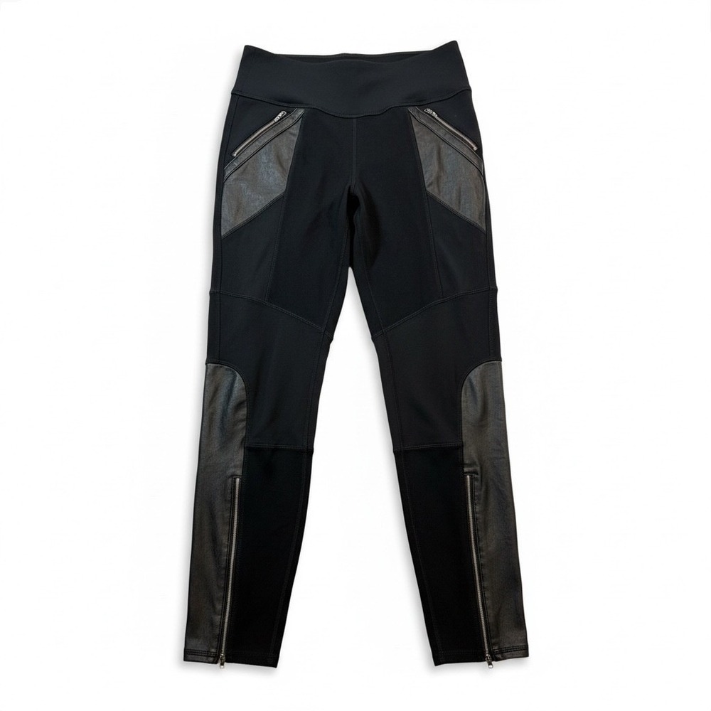 Athleta Moto Leggings Small Black Faux Leather Panel Stretch